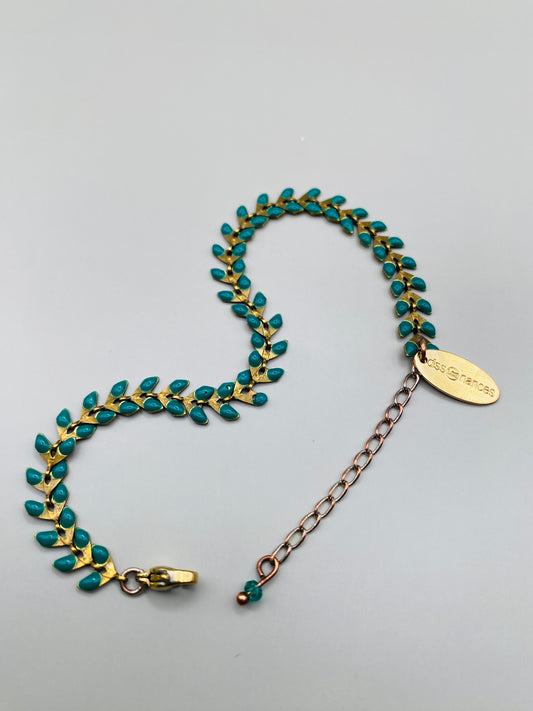 Bracelet vintage Les Dissonnances feuillage émaillé vert turquoise