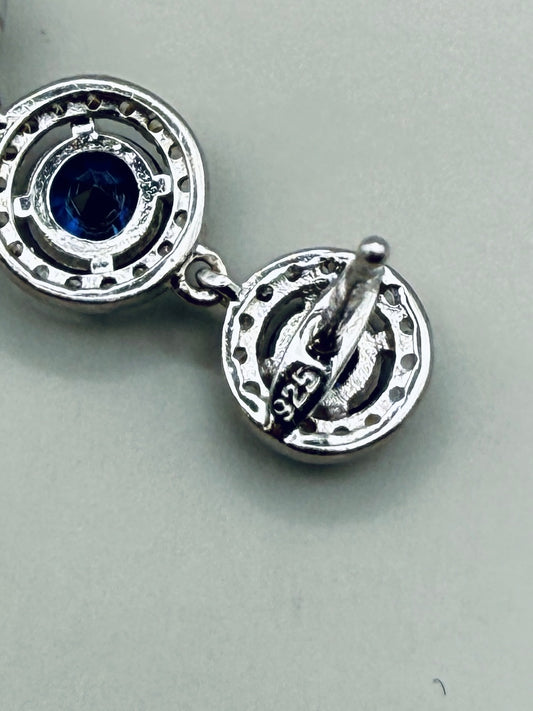 Boucles d’oreilles vintage pendantes en argent 925 & pierres bleues – éclat profond