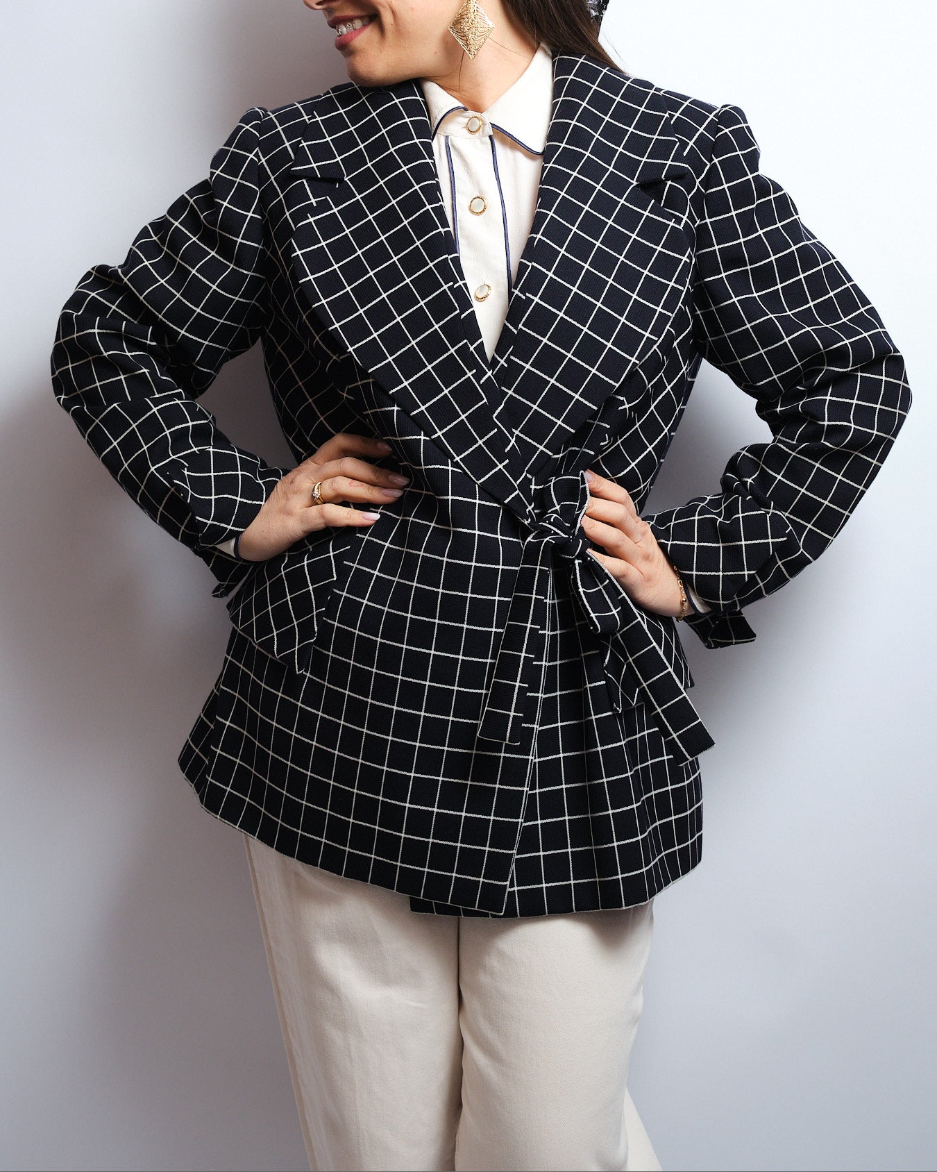 Blazer vintage à carreaux – fait main, années 80 / 90