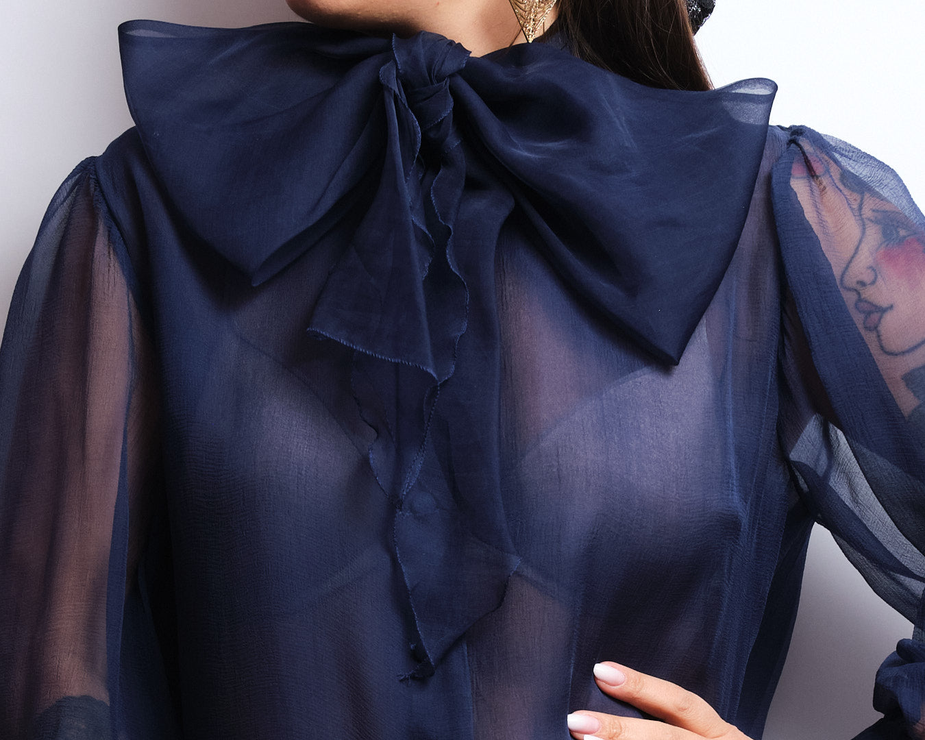 Chemisier vintage en organdi de soie – années 90 fait main