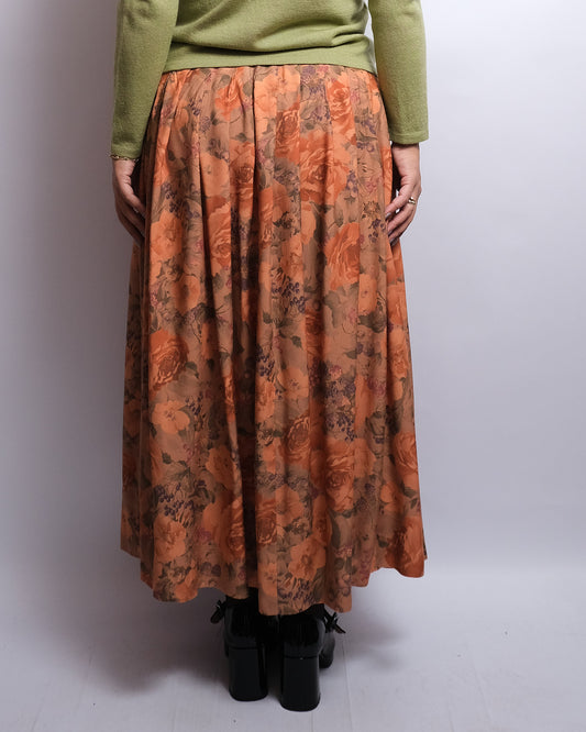 Jupe Longue Vintage en Viscose – Imprimé Fleurs Automnales