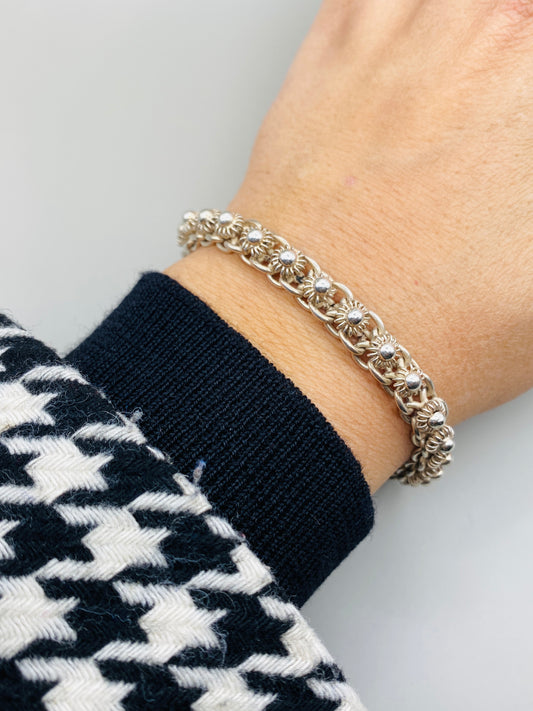 Bracelet vintage en argent 925 à maille décorative – fermoir crochet