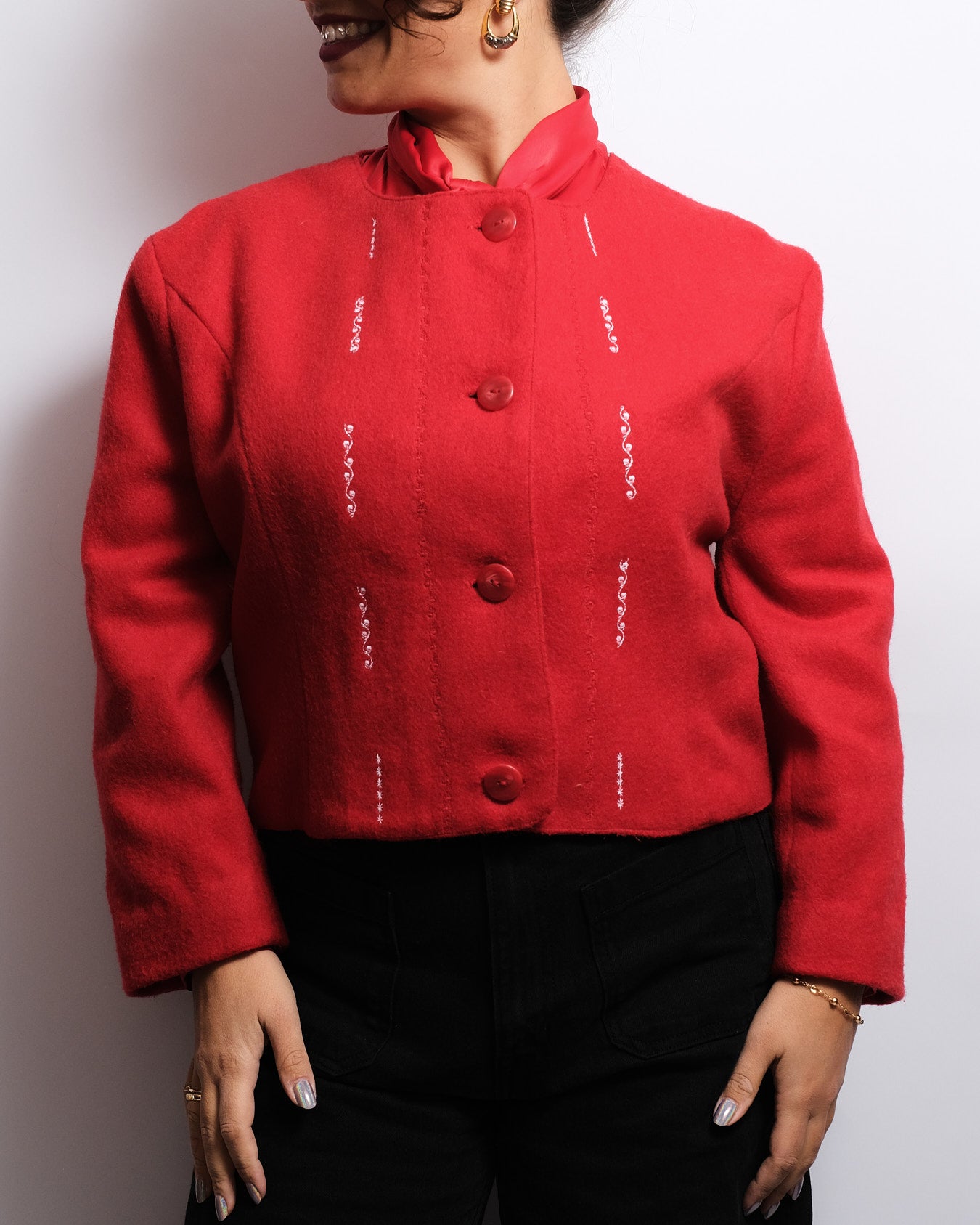 Veste courte rouge – Laine bouillie – Travail artisanal, années 70