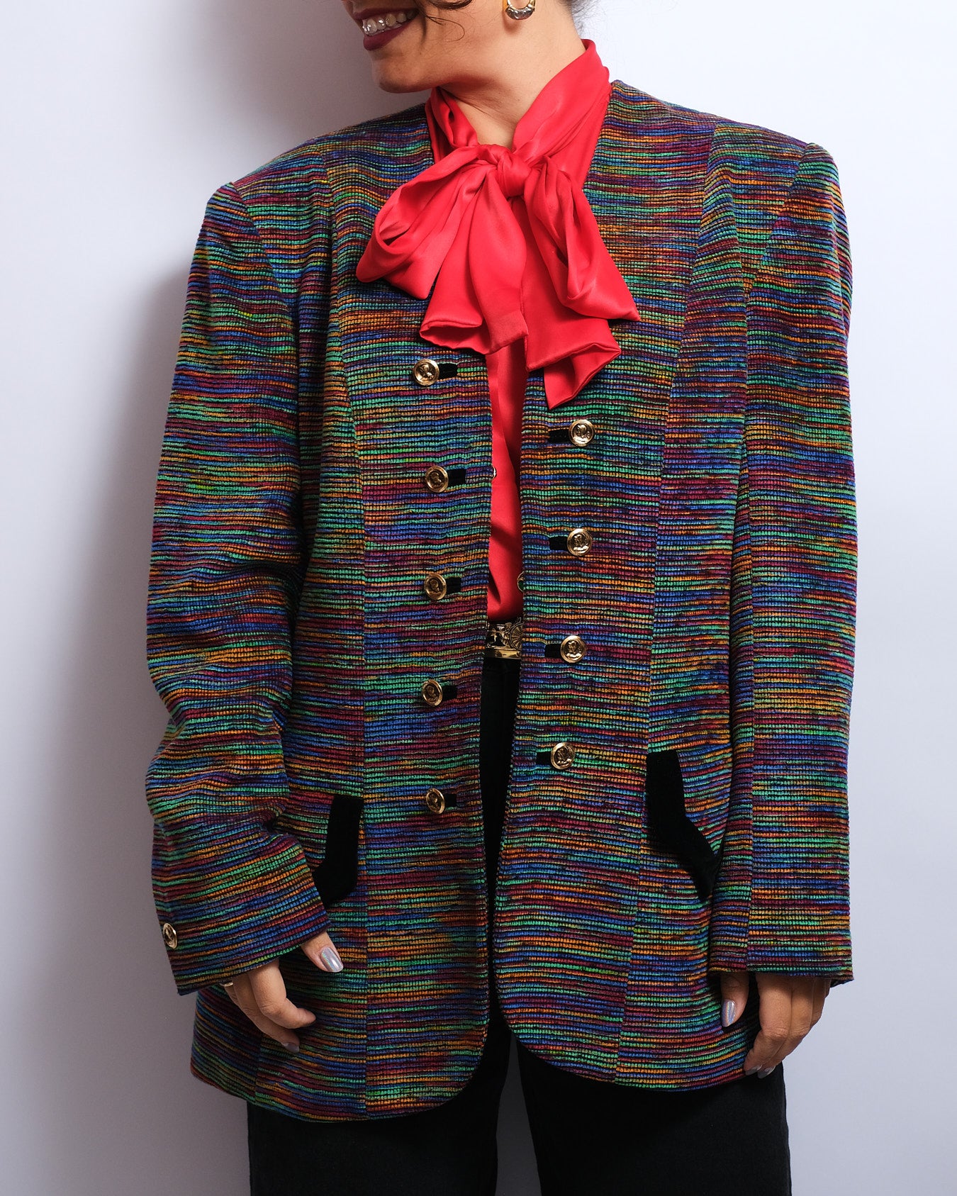 Blazer vintage Nathalie Molho Paris – Made in France – Multicolore & velours noir