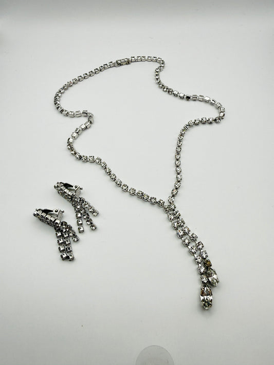 Collier rivière de strass & clips assortis vintage années 1960