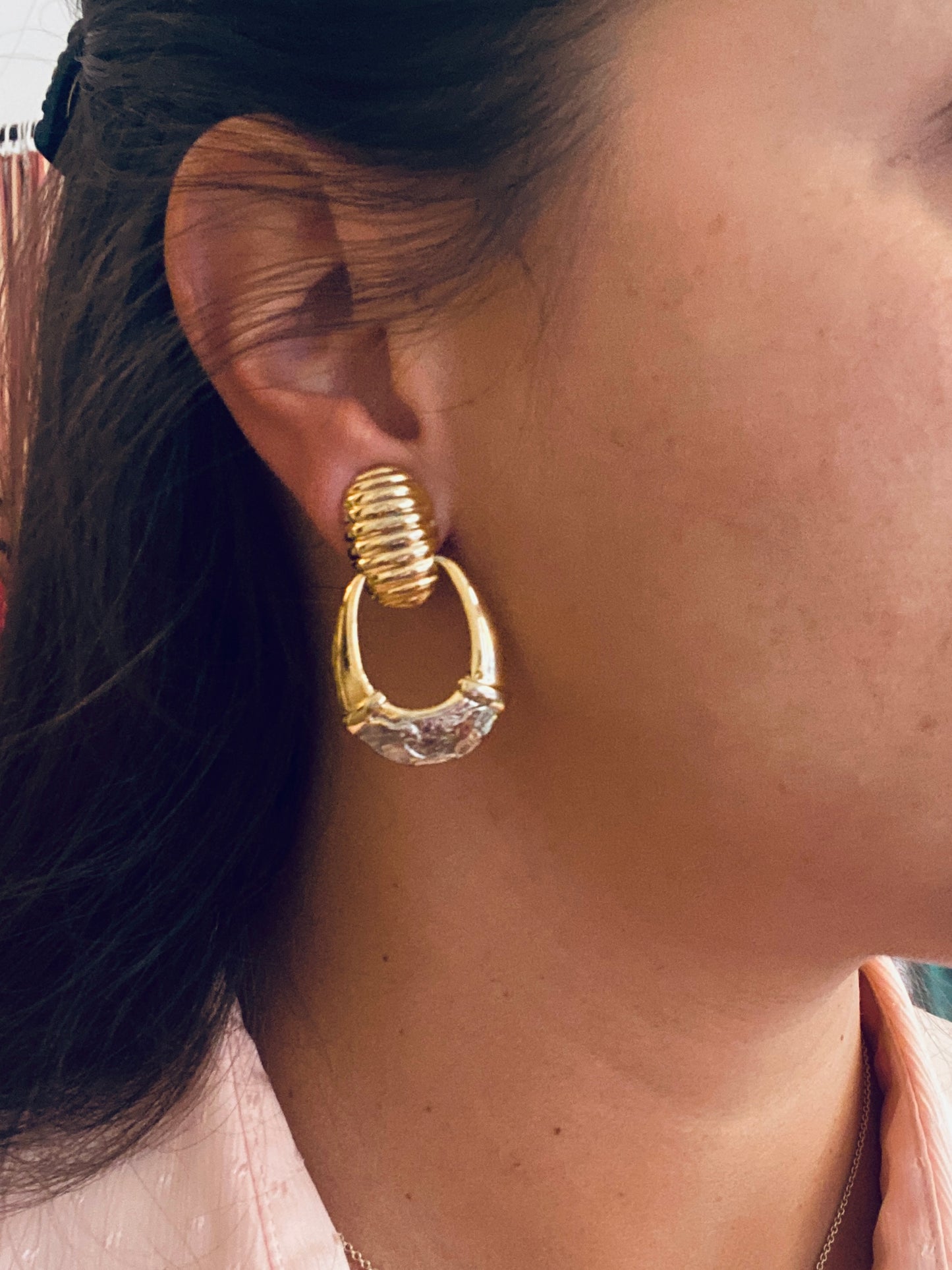 Clips Vintage dorés ovales avec émail bleu