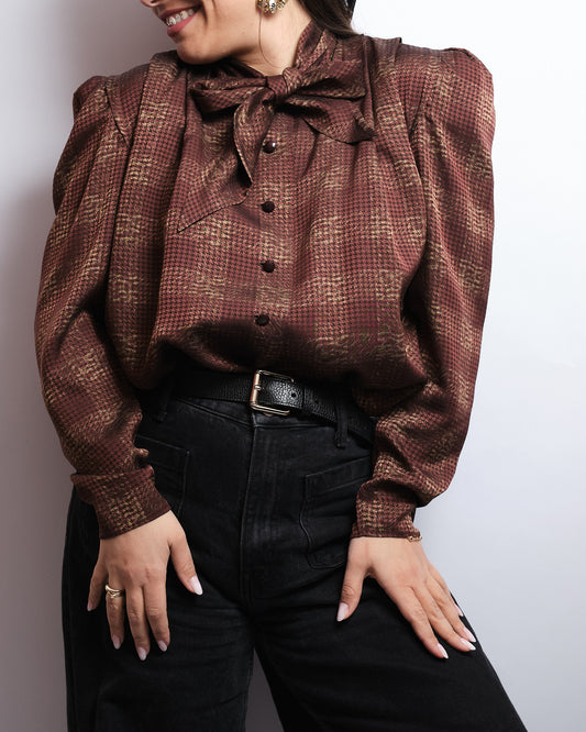 Chemisier vintage en soie 70s – tissu Valentino, pièce couture faite main