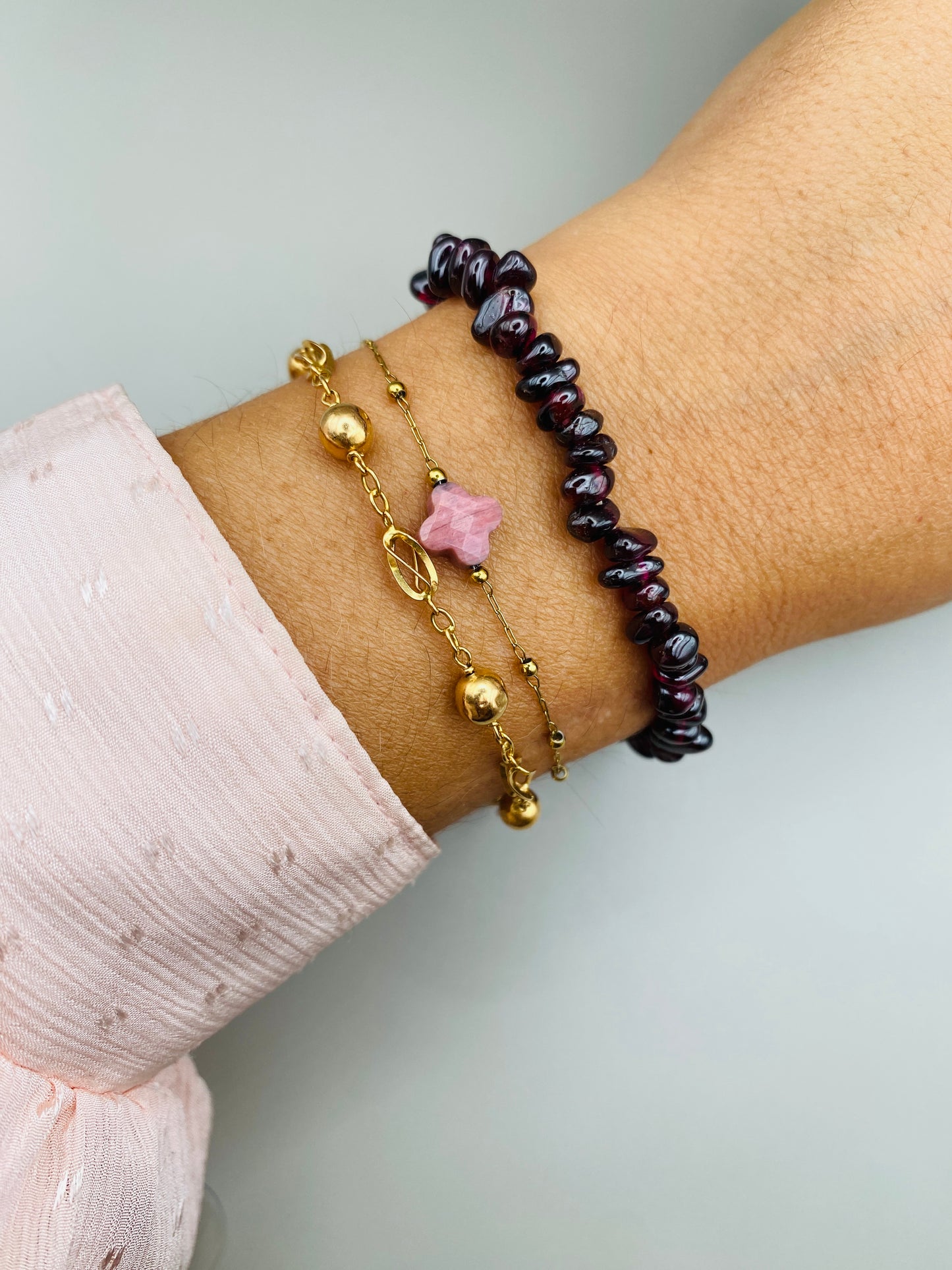 Set collier et bracelet grenats chips