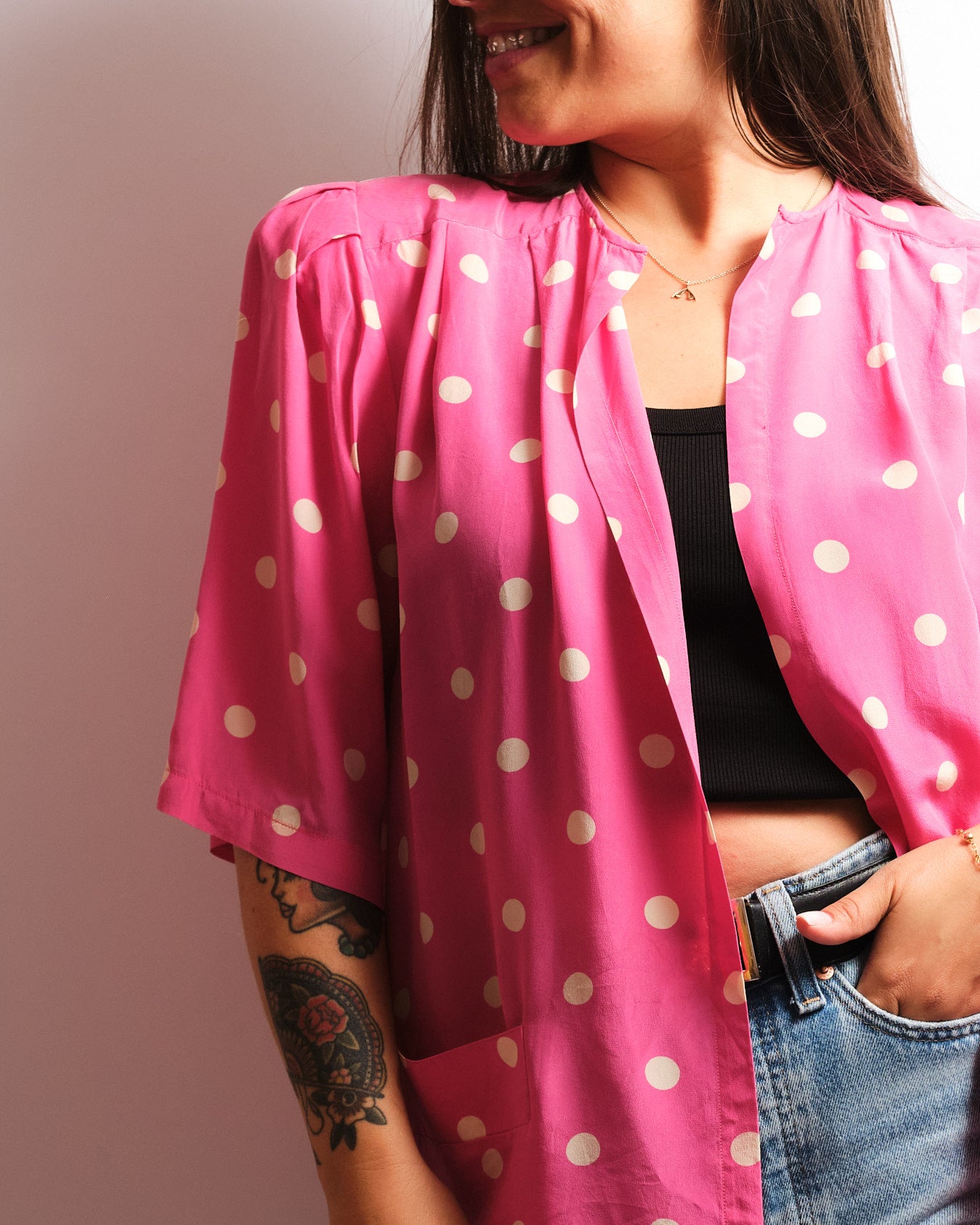 Chemisier vintage Ballon — soie italienne à pois fuchsia