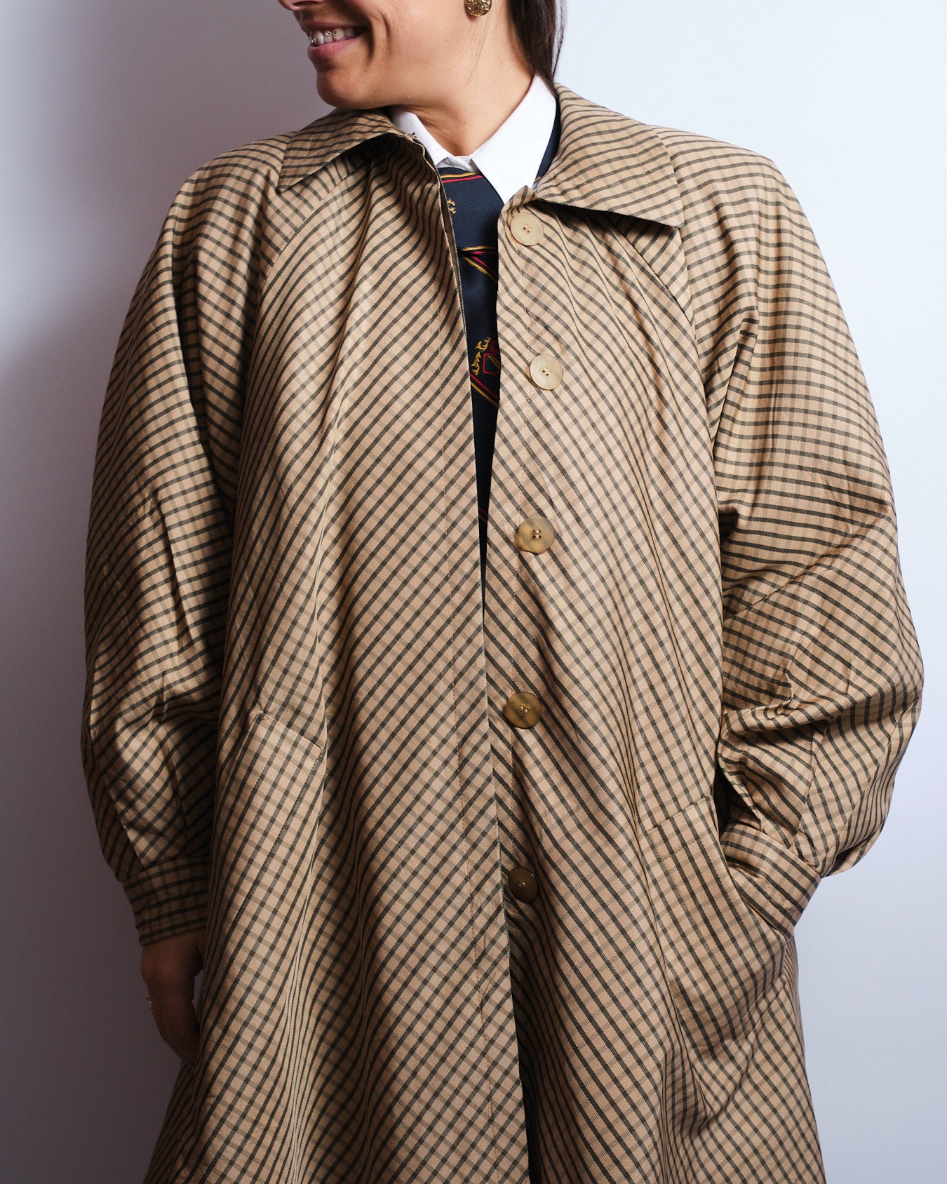 Manteau à carreaux diagonaux – Coupe trapèze – Années 80