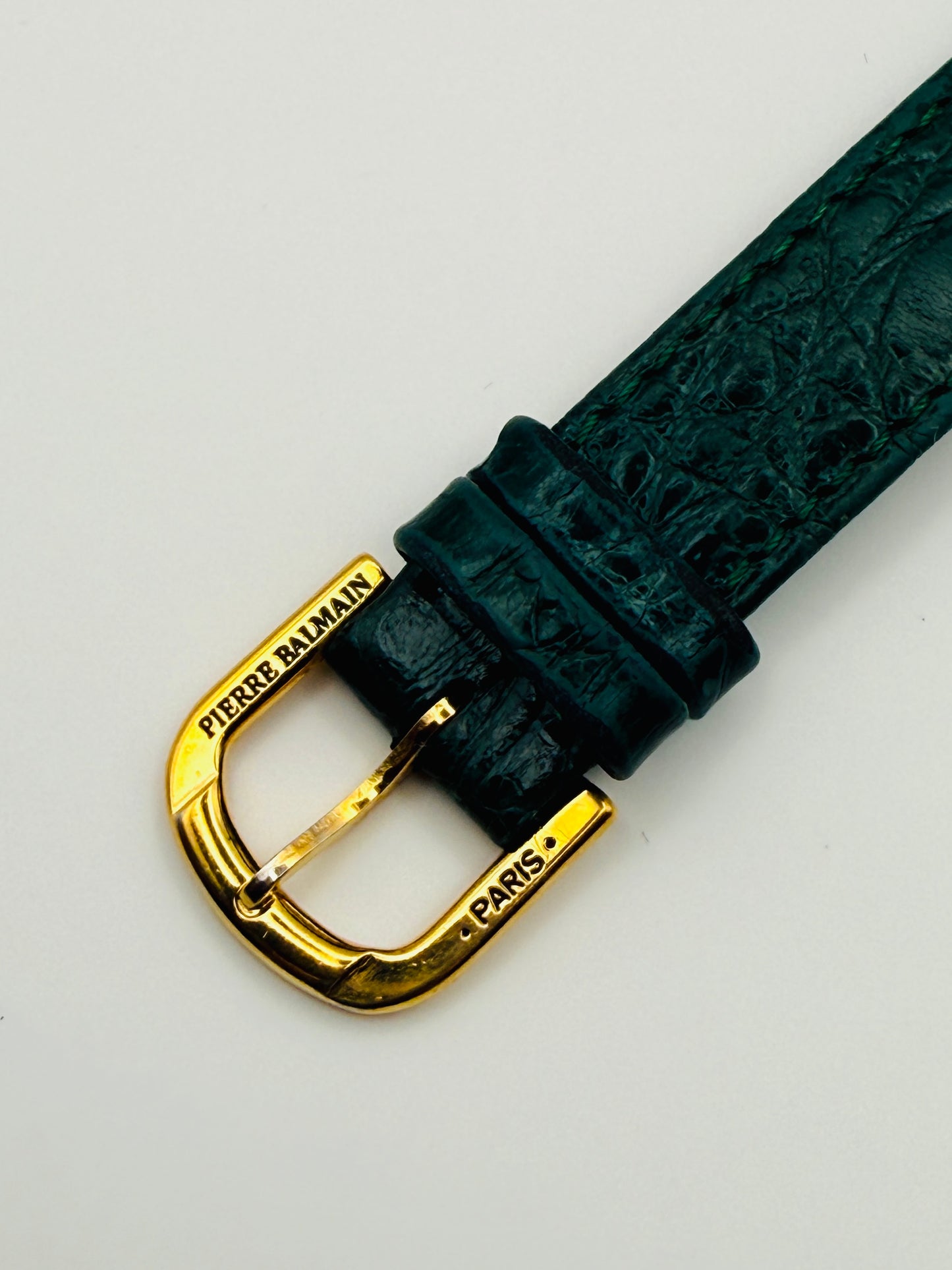Montre vintage Pierre Balmain Swiss Made – cadran Art déco et bracelet façon crocodile vert