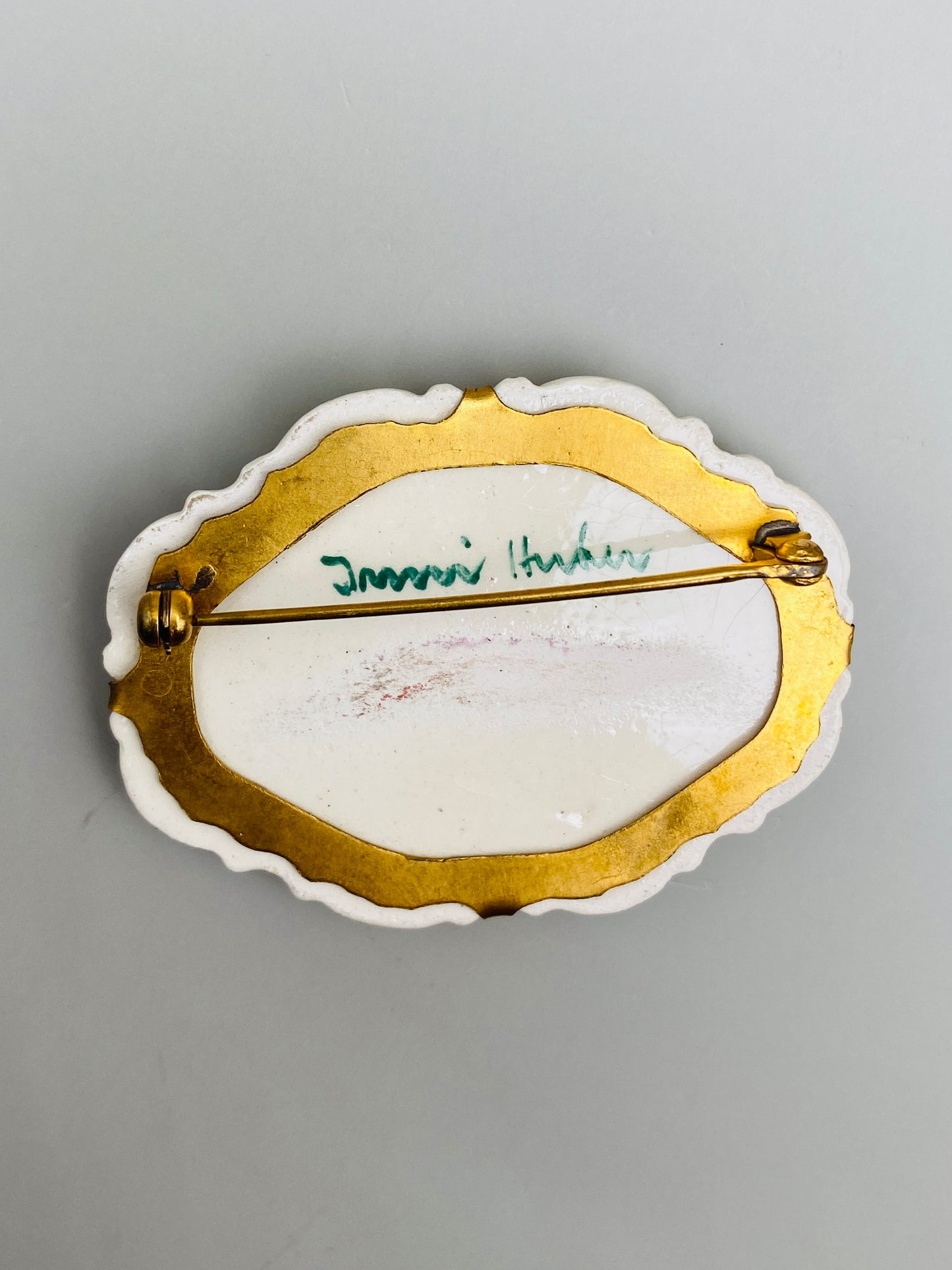 Vintage hand-painted porcelain brooch – country bouquet