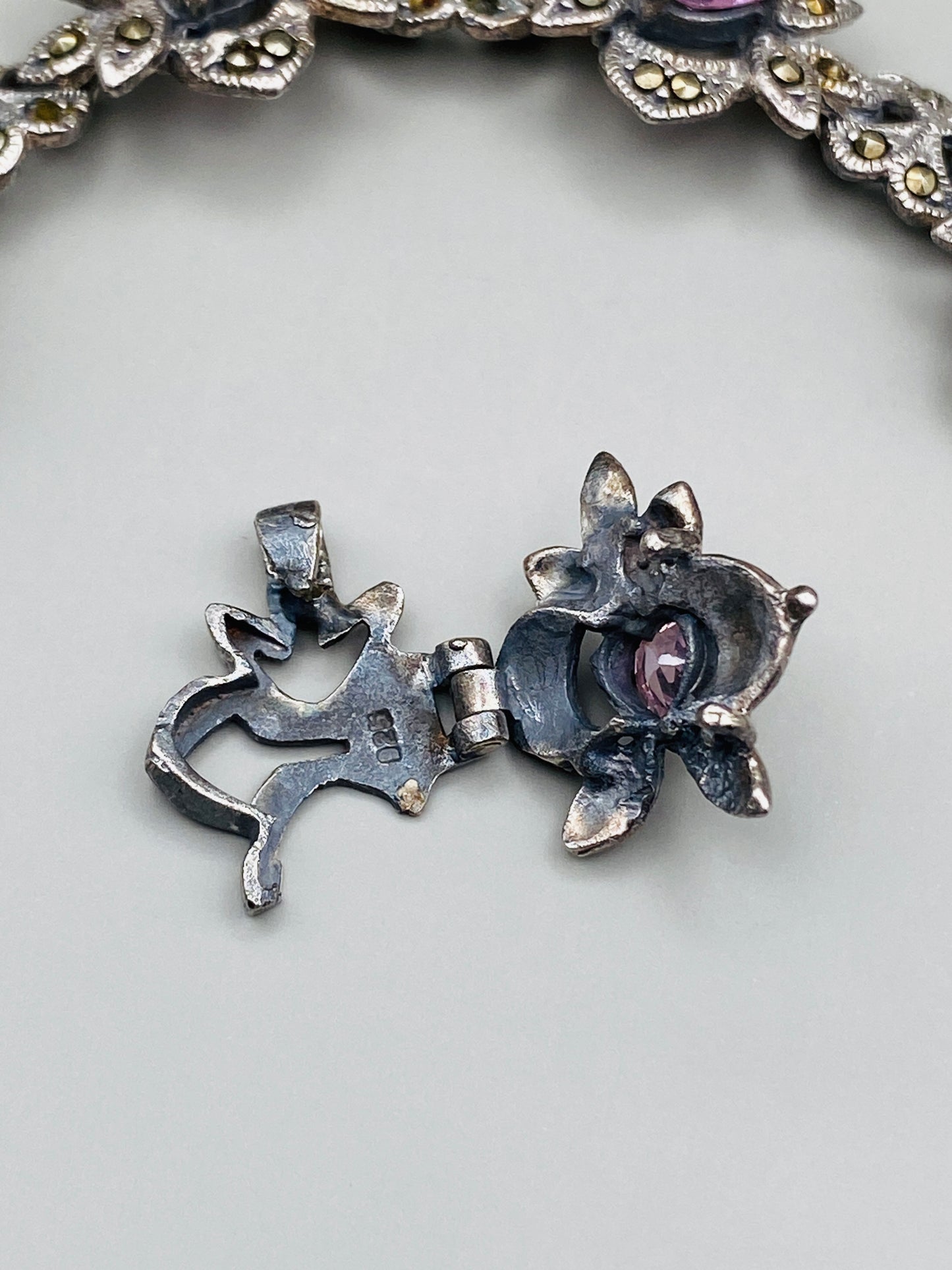 Bracelet et pendentif vintage assorti en argent 925 avec pierres violettes