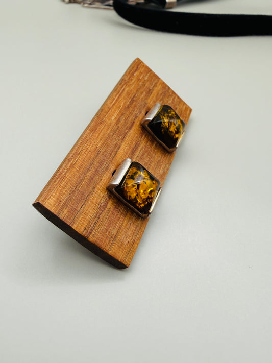 Ensemble vintage collier & boucles d’oreilles en argent – esprit ambré