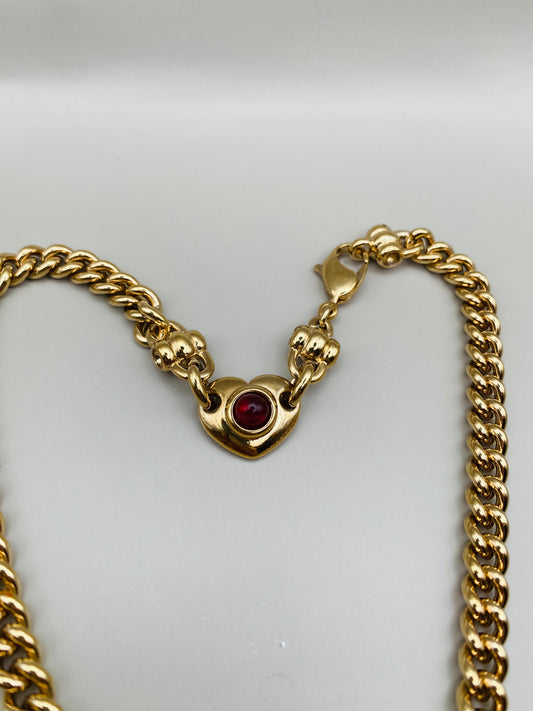 Collier vintage maille gourmette – Cœur rouge