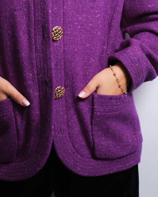 Veste en laine violette – Boutons dorés tressés – Années 80