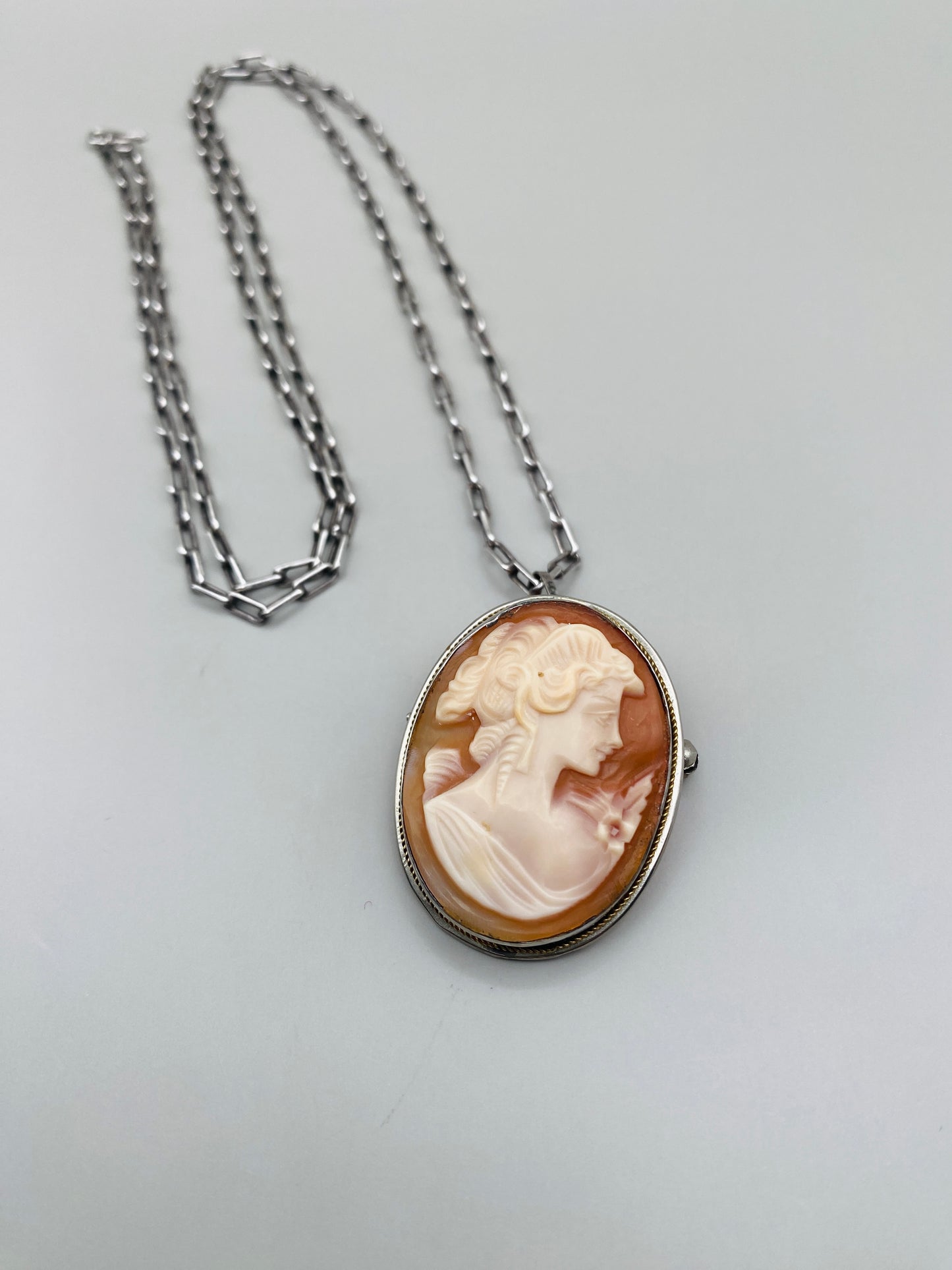 Antique shell cameo – 800 silver pendant &amp; brooch