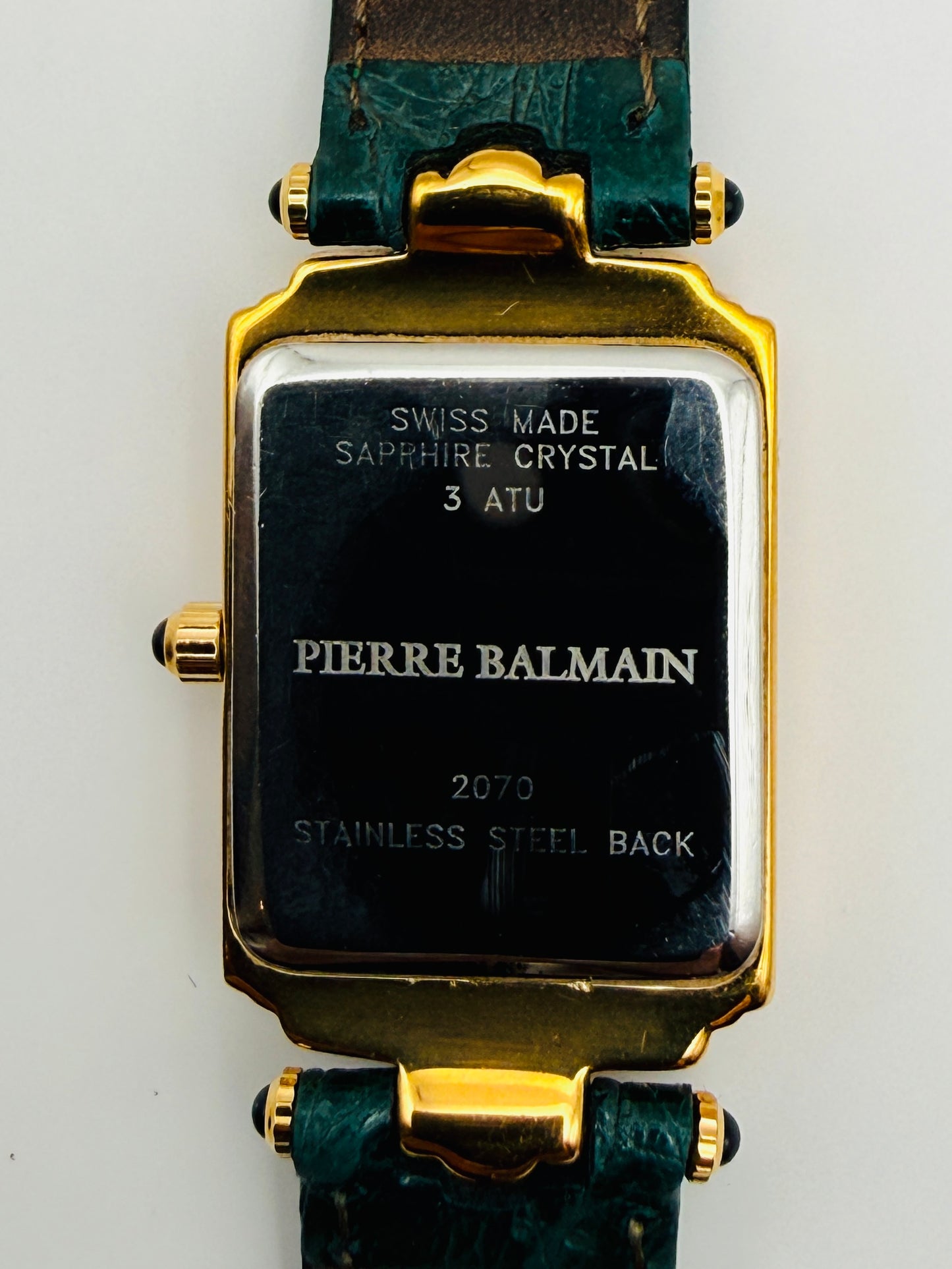 Montre vintage Pierre Balmain Swiss Made – cadran Art déco et bracelet façon crocodile vert
