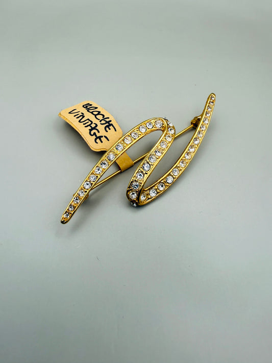 Broche Vintage Ligne dorée & strass