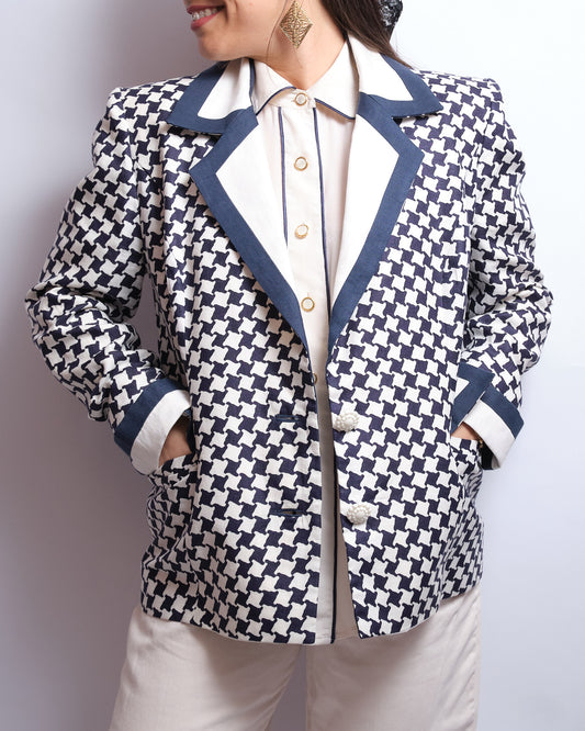 Blazer vintage motif pied-de-poule – fin 80s / début 90s fait main