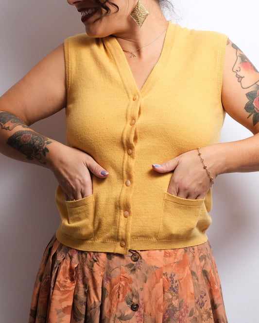 Gilet Vintage Années 60 – Laine Jaune