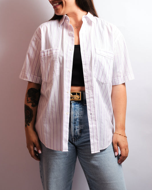 Chemise vintage Aventure by MP — rayures lilas des années 90