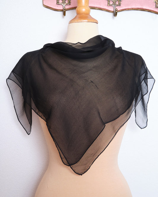 Foulard vintage en crêpe de soie noir