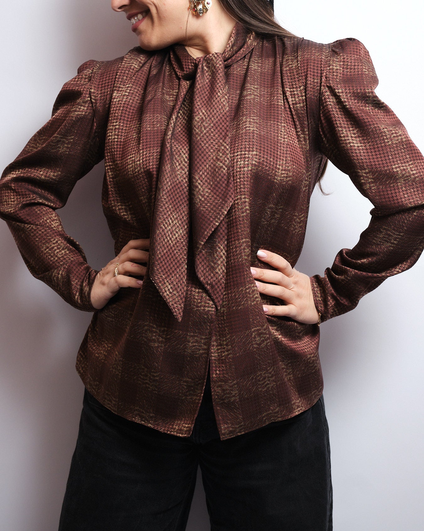 Vintage 70s silk blouse - Valentino fabric, handmade couture piece