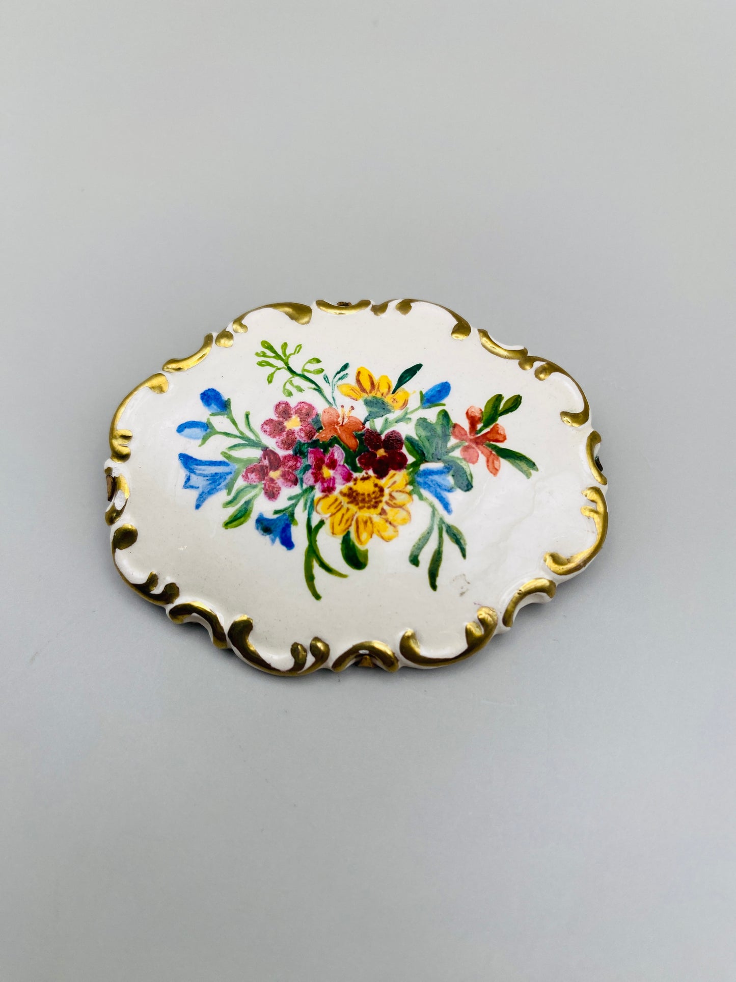 Vintage hand-painted porcelain brooch – country bouquet