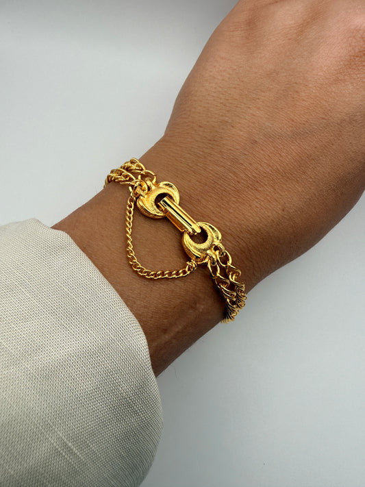 Bracelet gourmette vintage doré à double chaîne