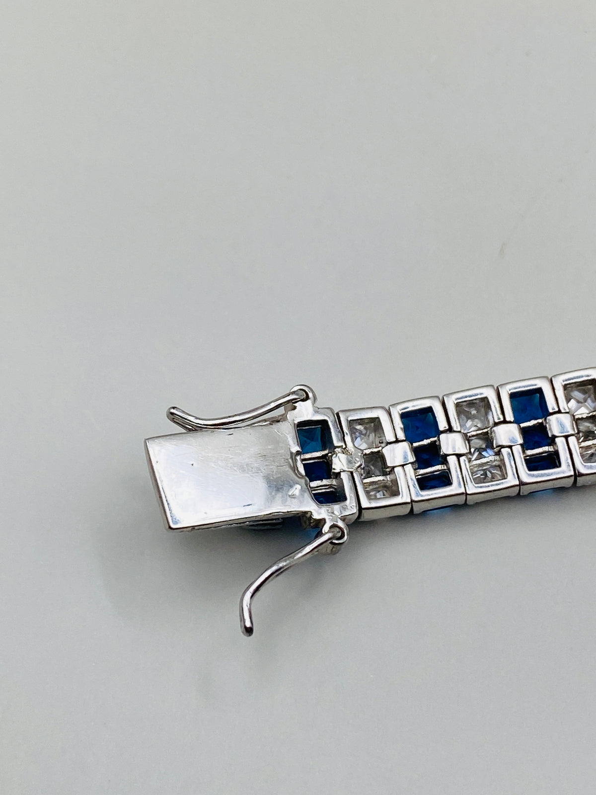 Bracelet Argent Massif Et Pierres Bleues Vintage Vers 1920 - Manque Une Pierre