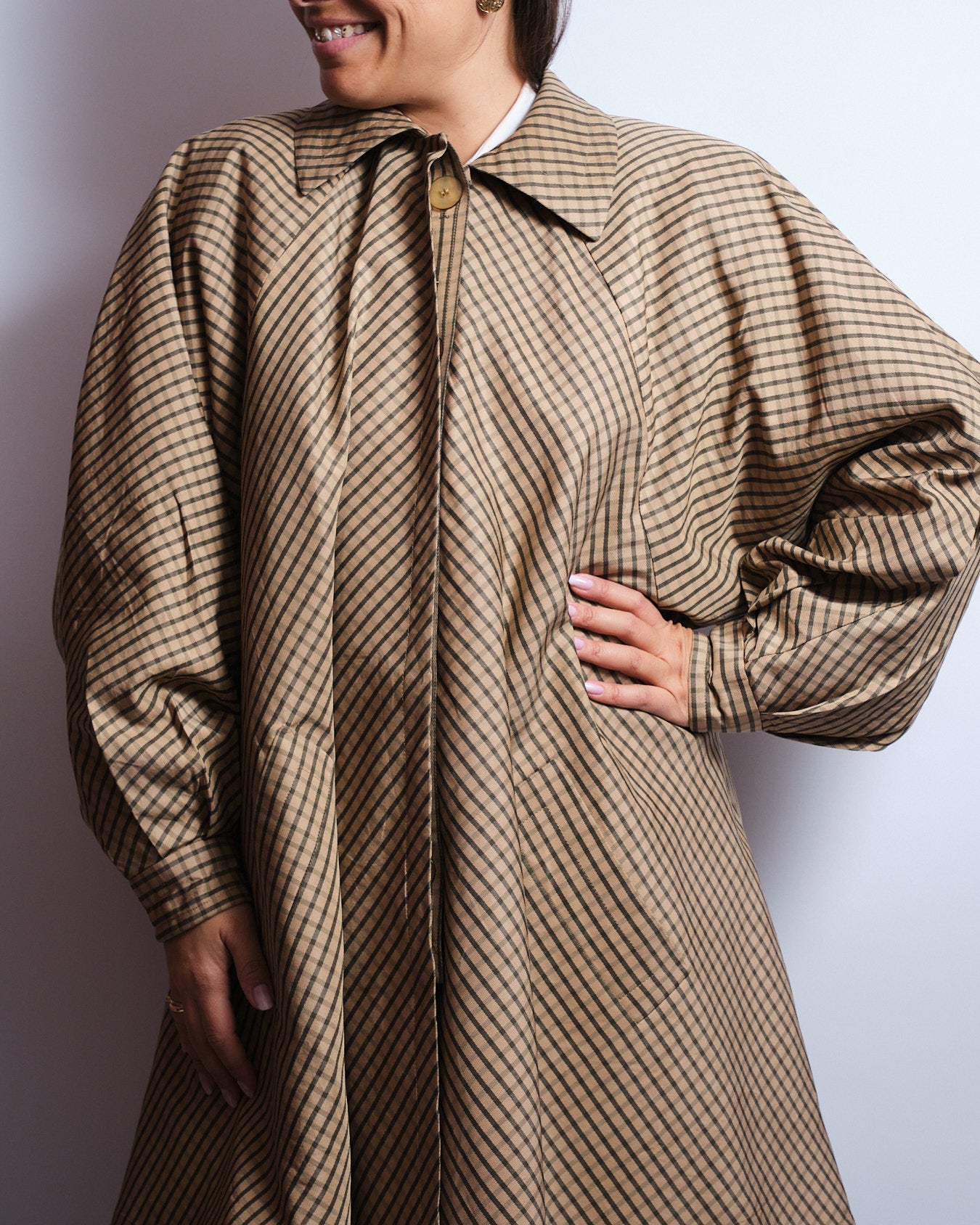 Manteau à carreaux diagonaux – Coupe trapèze – Années 80