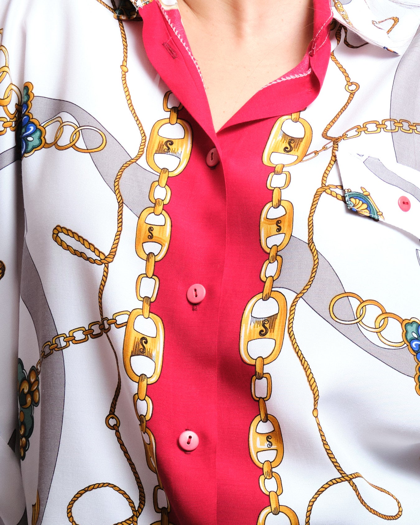 90s vintage chain print blouse – scarf style, statement piece