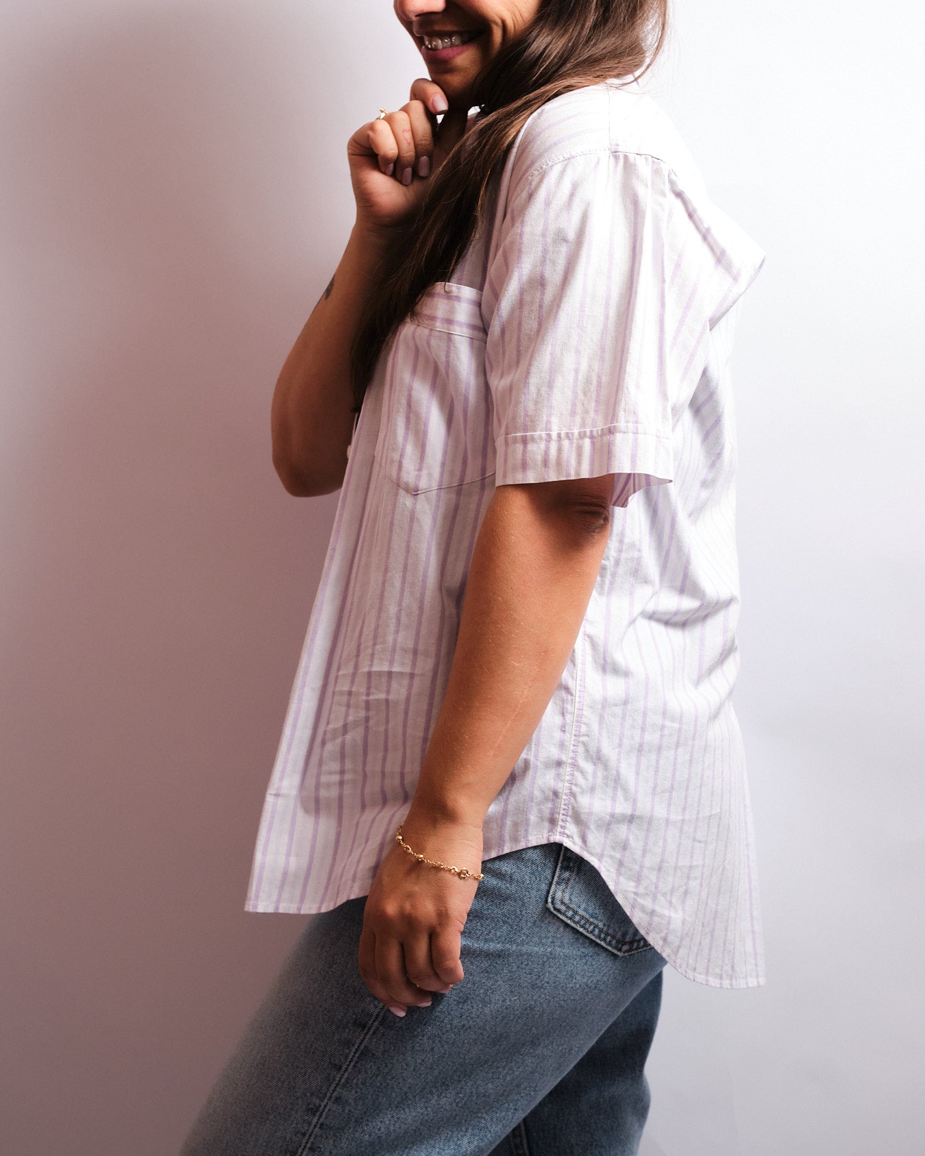 Chemise vintage Aventure by MP — rayures lilas des années 90