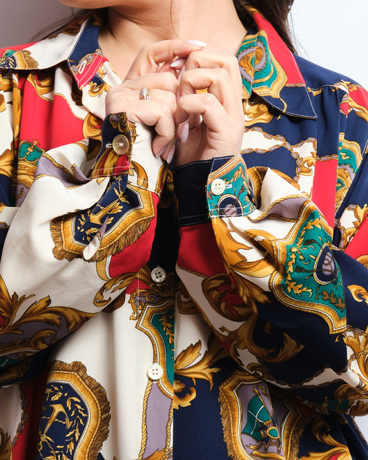 Chemisier vintage imprimé 80s – baroque coloré & iconique