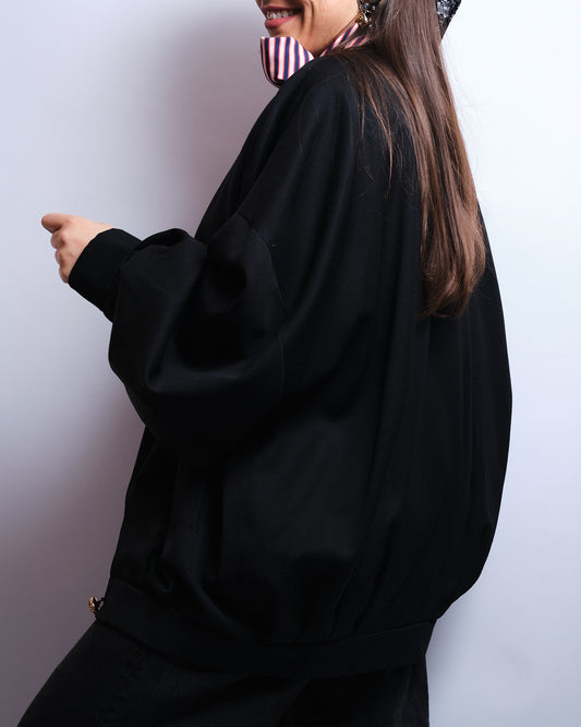 Veste vintage 80s en laine fine – pièce couture faite main, noir profond