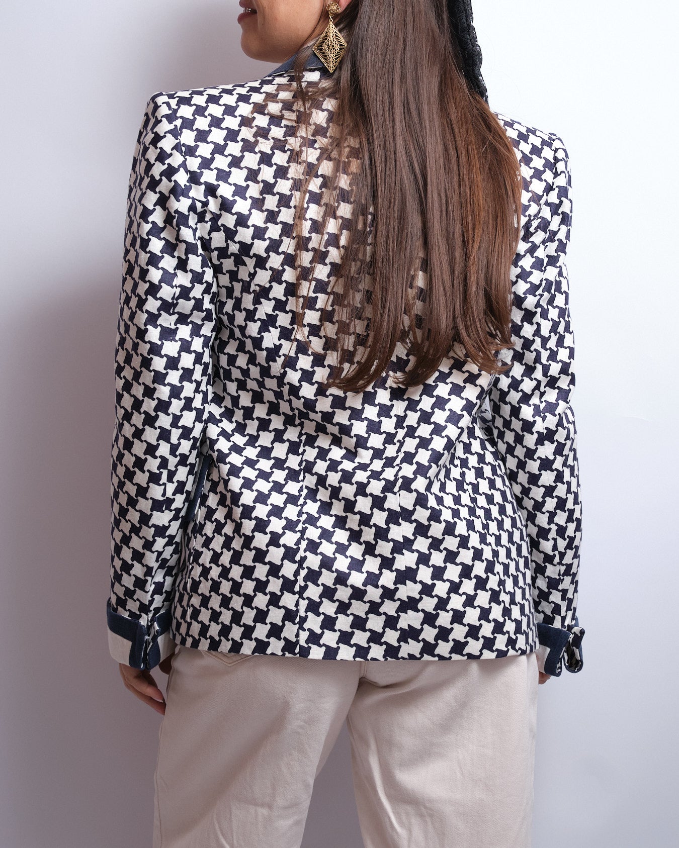 Blazer vintage motif pied-de-poule – fin 80s / début 90s fait main