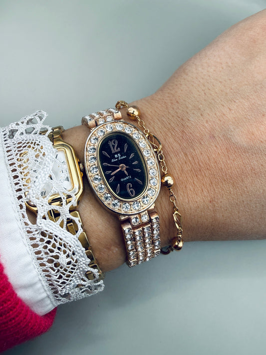 Montre vintage BS Blue Sister – cadran noir & strass y2k