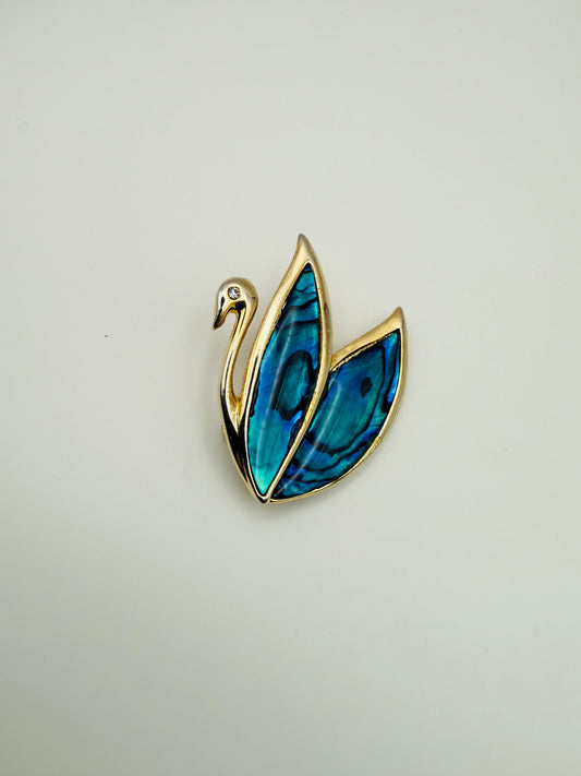 Broche cygne en nacre bleue vintage