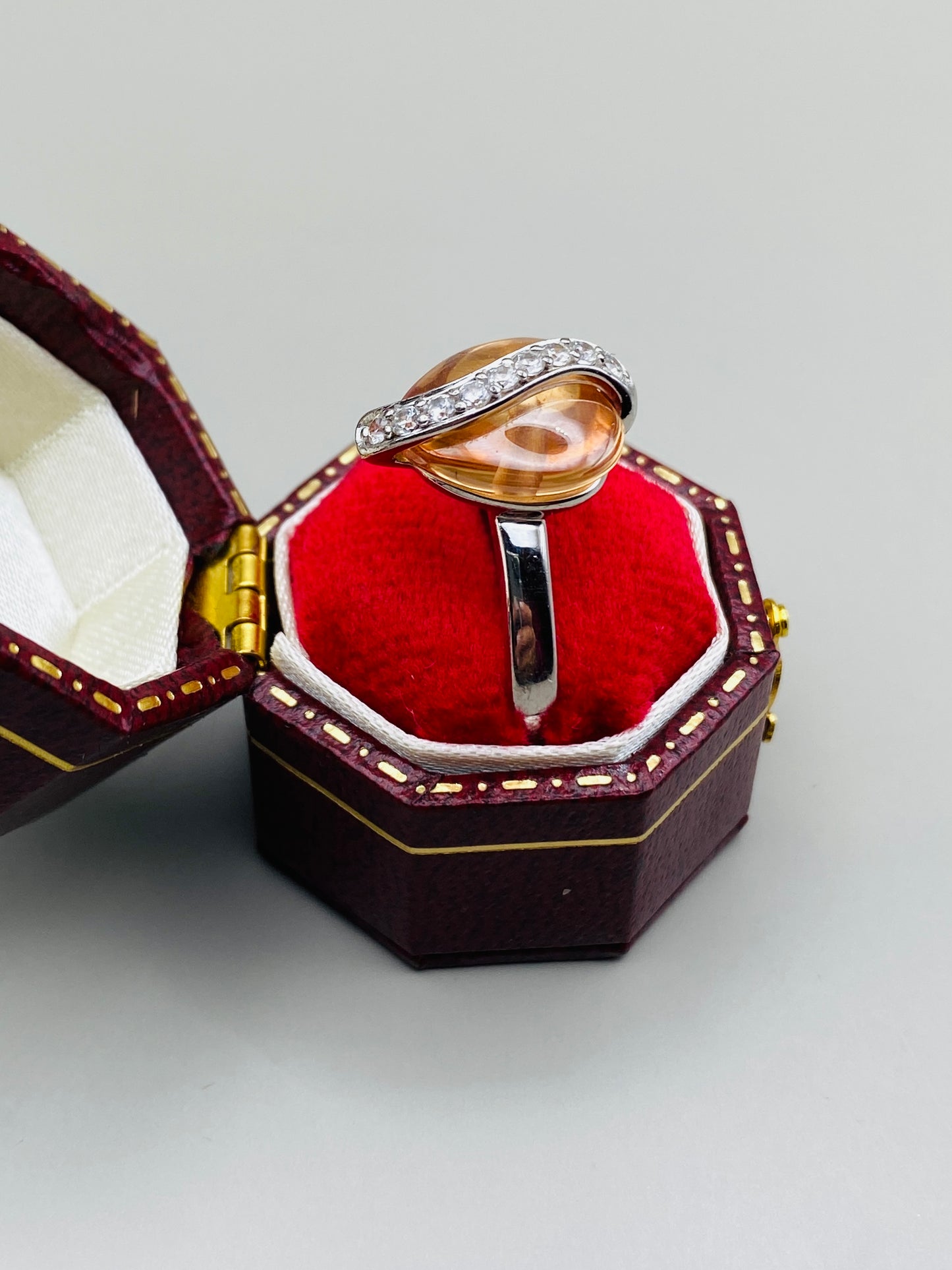 Ensemble bague & collier vintage – Argent 925 et pierre synthétique ambrée