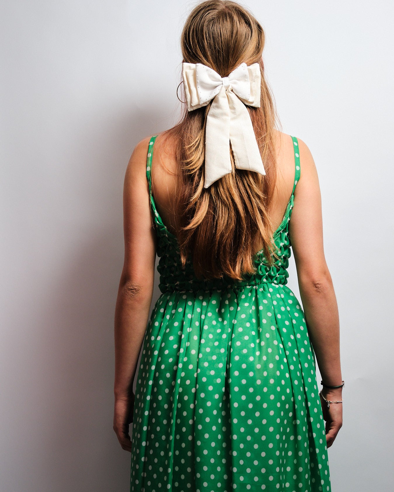 Barrette Noeud Fait main Soie sauvage et perles