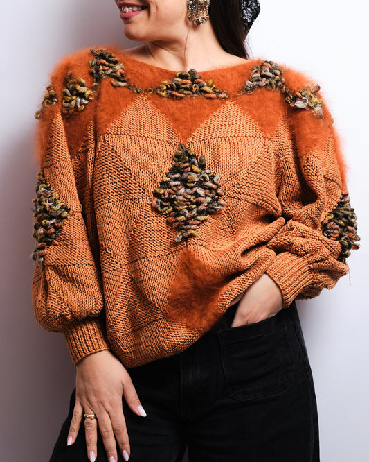 Pull vintage fait main 80s – maille texturée et esprit pièce unique