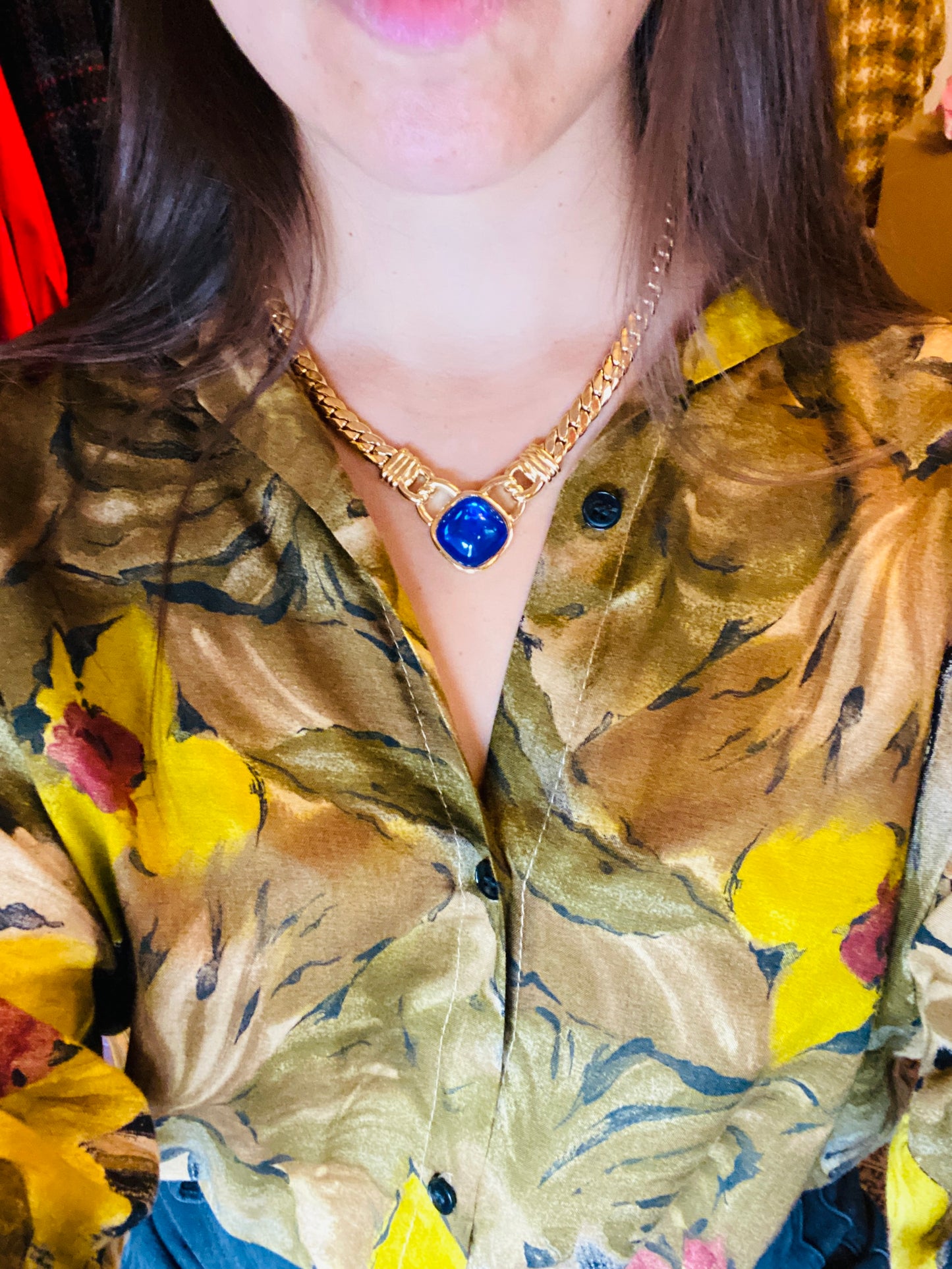 Ensemble vintage Trifari – Collier & boucles d’oreilles, bleu cobalt neuf