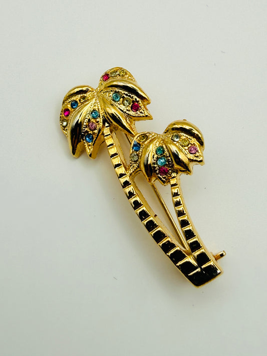 Broche palmiers Acconda vintage strass multicolores