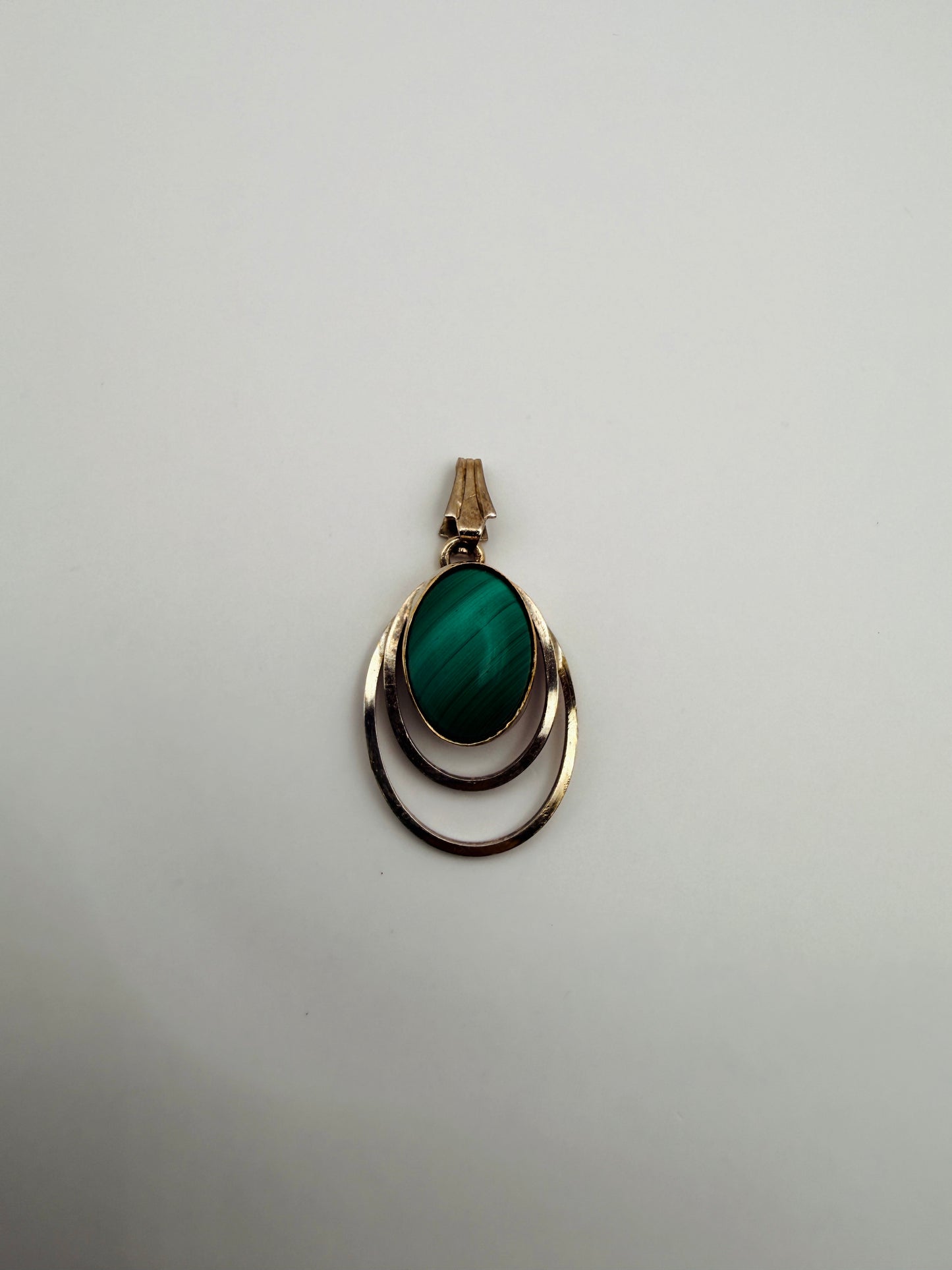 Pendentif vintage ovale malachite argent 925