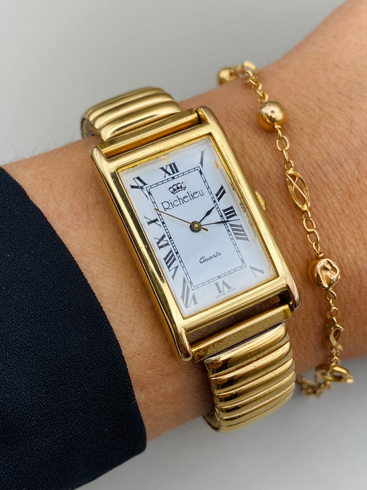 Montre Vintage Richelieu – Rectangulaire dorée, Swiss Made
