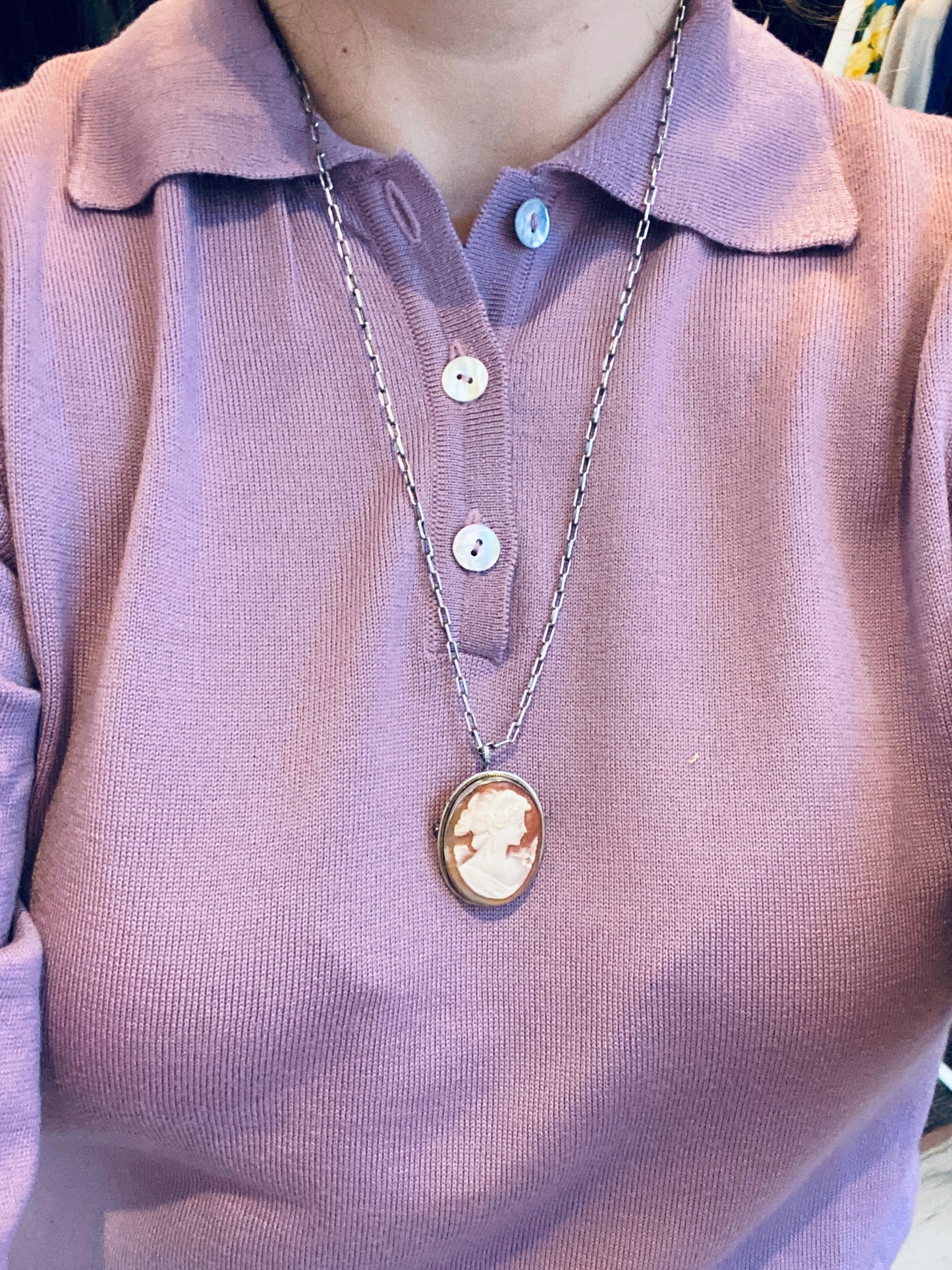 Antique shell cameo – 800 silver pendant &amp; brooch