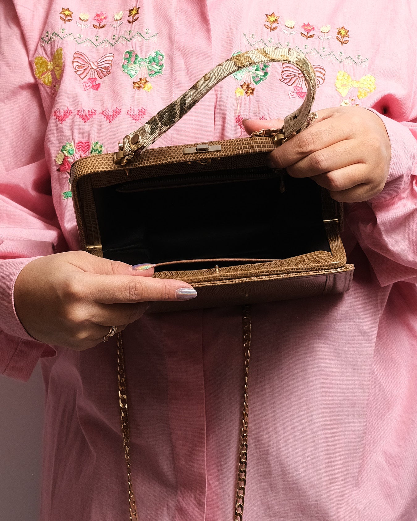 Sac à main vintage en véritable lézard – Années 70/80