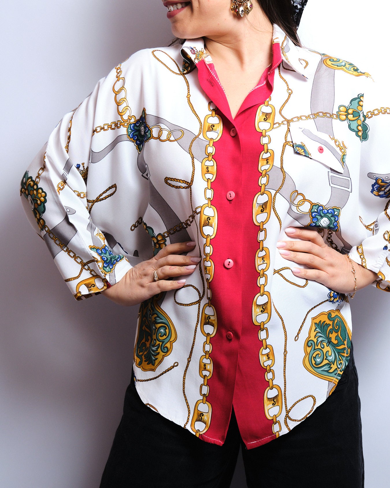 90s vintage chain print blouse – scarf style, statement piece