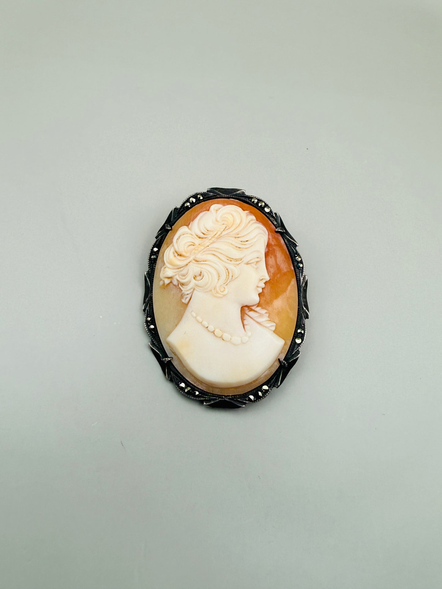 Antique carved shell cameo – 800 silver mount